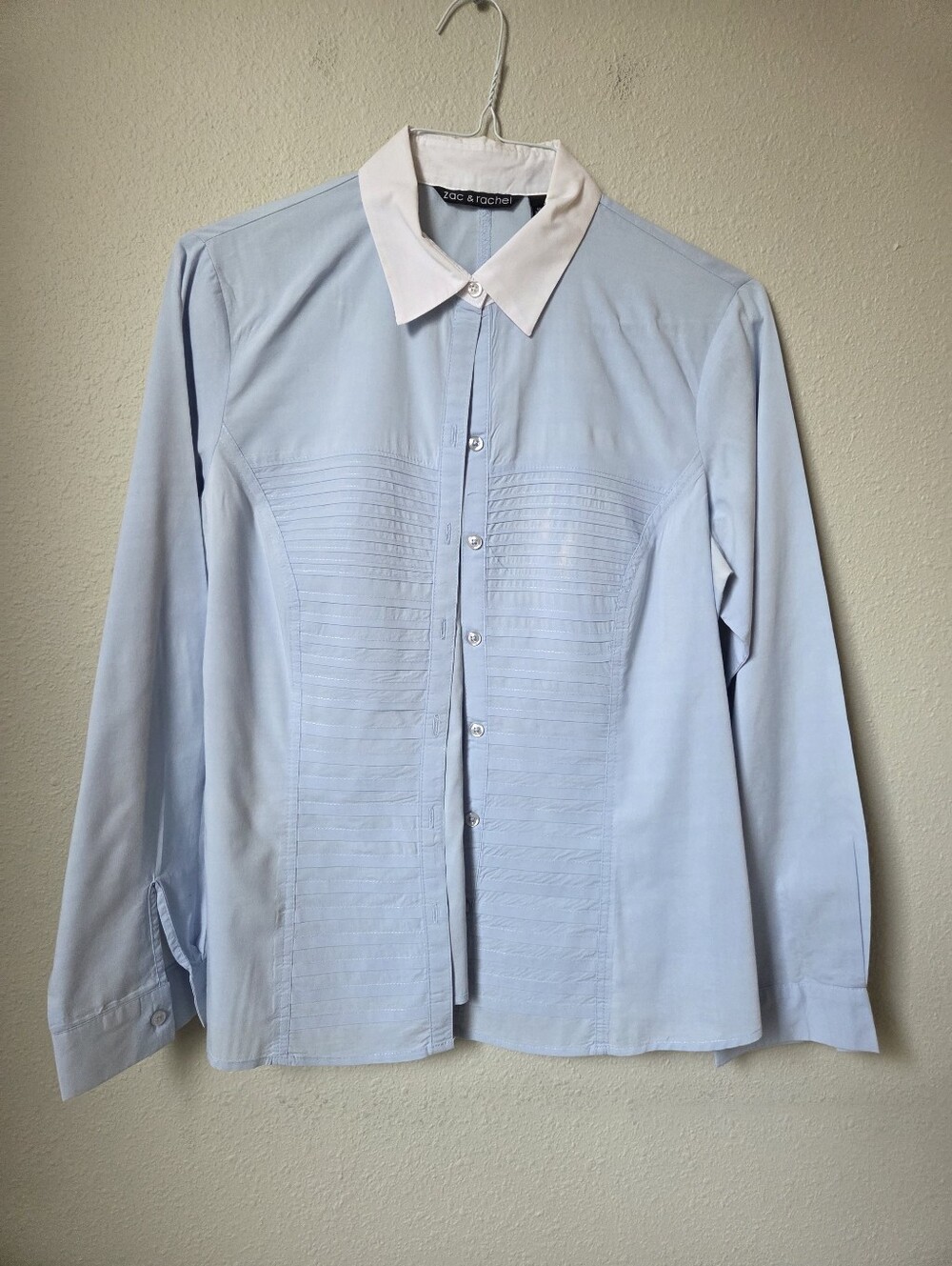 Zac & Rachel Women's Pintuck/pleated Button-up Pale Blue Tuxeo Shirt Collared